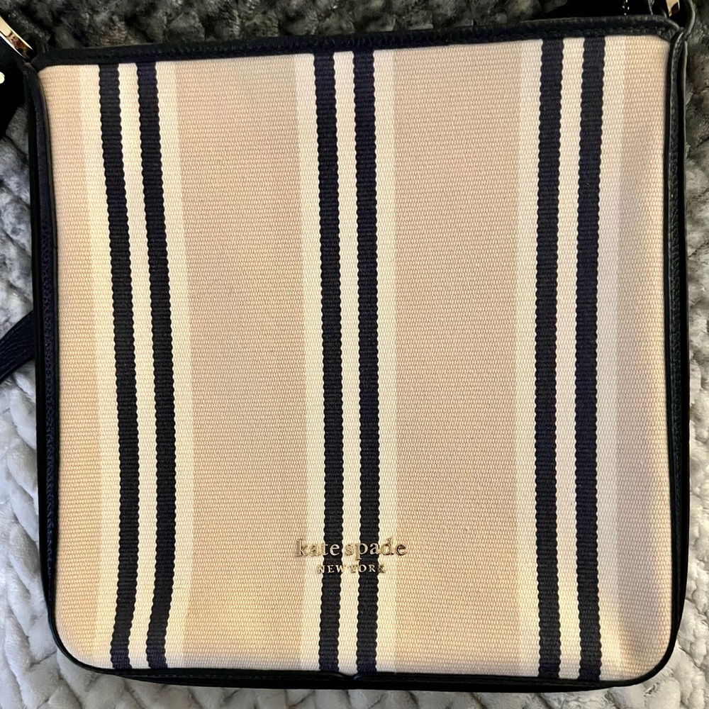 Stylish Kate Spade Durable Black and Cream Striped Women's Bag with Strap